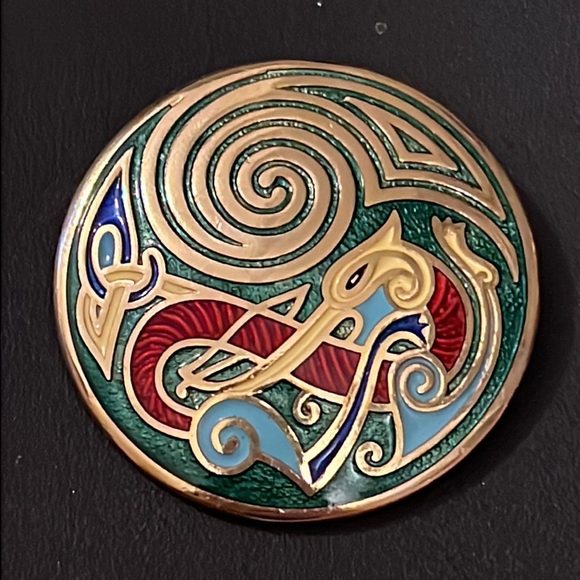 Vintage Tara Ware Dublin Ireland Celtic Book Of Kels Enamel Dragon Irish Brooch - Picture 4 of 6